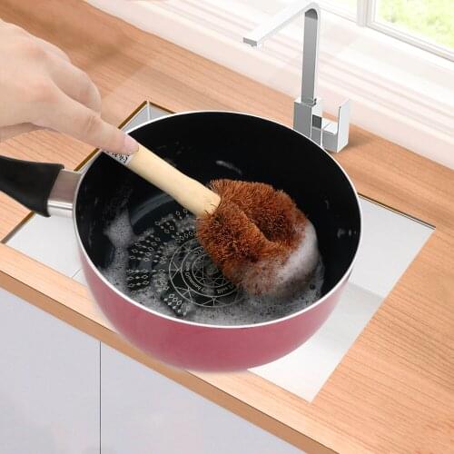 Natural Coconut Brown Dish Washing Tool Long Handle Kitchen Supplies Cleaning Brush Non-stick Oil Pot brush