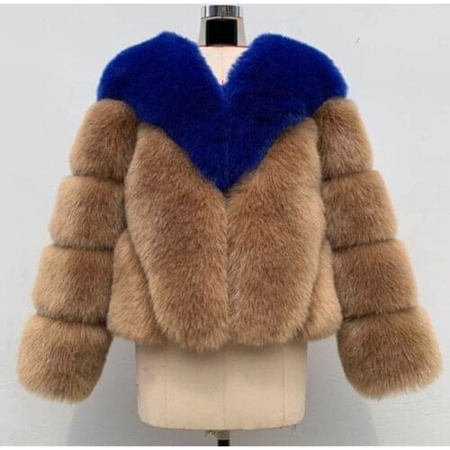 2020 New Faux Fur Jacket Women Winter Short Coat Fox Fur Outerwear Fashion Warm Stitching color Artificial fur Top Coats KW30