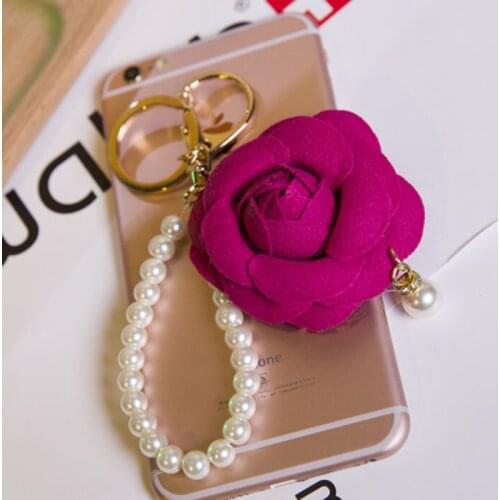 New Arrival Camellia Flower Imitation Pearl Women Key Chain Golden Fashion Key Ring Women Bag Pendant Car Key EH593