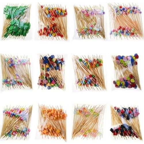100pcs 12cm Disposable Bamboo Fork Buffet Fruit Desserts Pick Skewer Food Cocktail Sandwich Stick Party Supplies