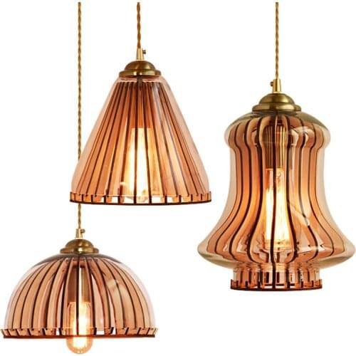 Nordic Wood Glass Clear Pendant Lights Living Room Modern Home Dining Room Shop Retro Industrial Bar Pendant Lamps Fixtures