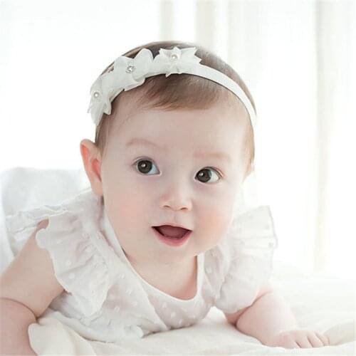 MAYA STEPAN Baby Headband Ribbon DIY Toddler Kid Hair Accessories Newborn Infant Flower Turban Girl Handmade Pearl Floral