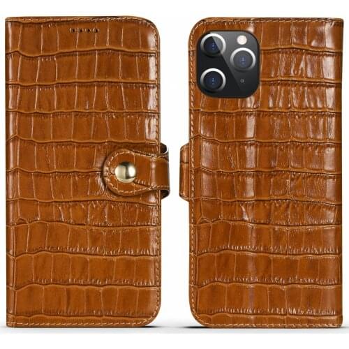 Luxury Crocodile Pattern Real Genuine Leather Card Wallet Fundas for iPhone12 iPhone 12 Mini Pro Max 12pro Case Flip Stand Cover