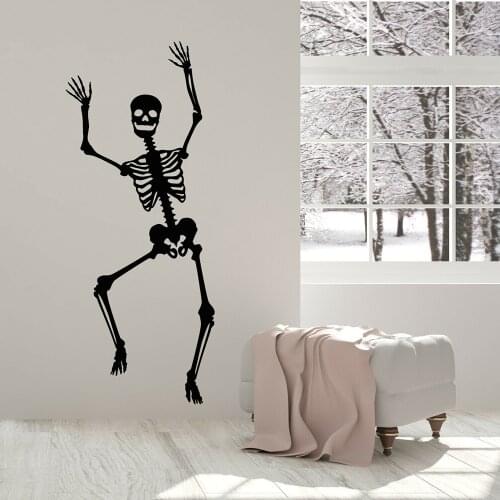 Skeleton Vinyl Wall Decal Funny Skeleton Window Sticker Dancing Skull Bones Halloween Stickers For Home Bedroom Decor M57