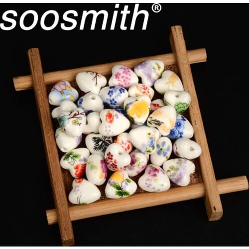 Soosmith Heart Shape Ceramic Bead 12x13mm 20pcs/Lot Porcelain Spacer Beads For Jewelry Making Diy Necklace Bracelet Wholesale