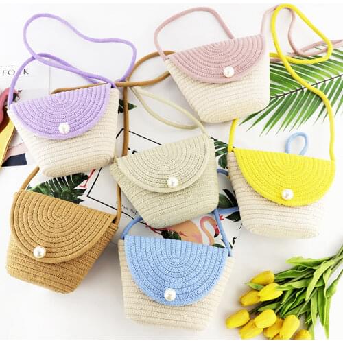 New pearl flip small bag messenger cotton rope woven bag leisure one-shoulder straw bag mini beach bag female bag