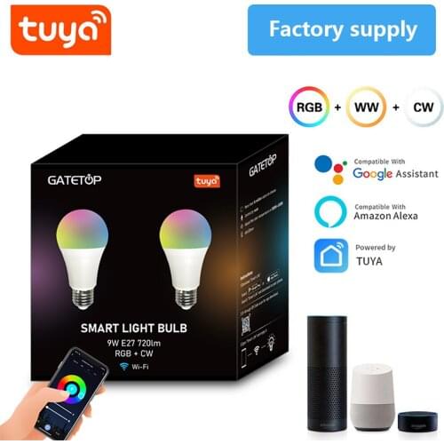2PCS Voice Control 9W RGB Smart Light Bulb Dimmable E27 WiFi LED Magic Lamp AC 220V Work with Alexa Google Home