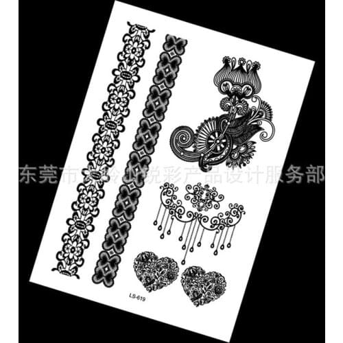 Waterproof Temporary Tattoo Sticker tatto black sexy lace stocking with heart flash tatoo fake tattoos for girl women