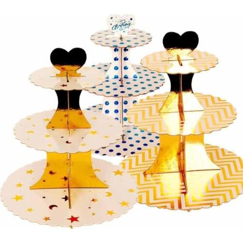 Ynaayu 1pcs 3 Tier Cupcake Stand Paperboard Solid Cake Stand DIY Cake And Cupcake Display Stand Foy Baby Birthday Party Supplies