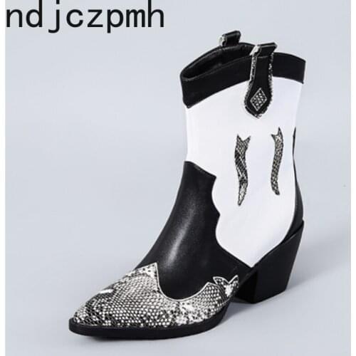 Womens Boots The New winter fashion Color matching Pointed mid heel Martin Womens shoes plus size 33-45 Heel Height 7cm