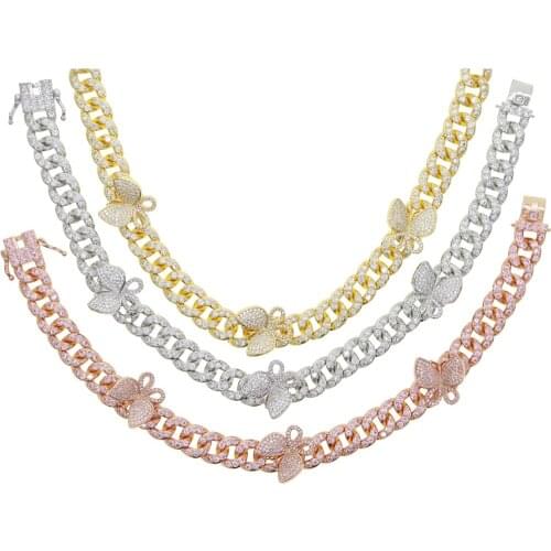 2021 SUMMER hot selling women jewelry 5A cubic zirconia cz cuban link chain cute lovely cz butterfly bracelet for women