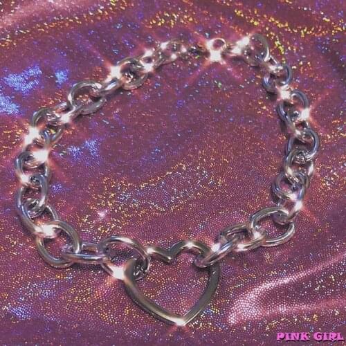 Goth Hollow Heart Necklace for Women Metal Hiphop Punk Cool Vintage Necklace Charms Y2K Jewelry 90s Aesthetic Gifts New