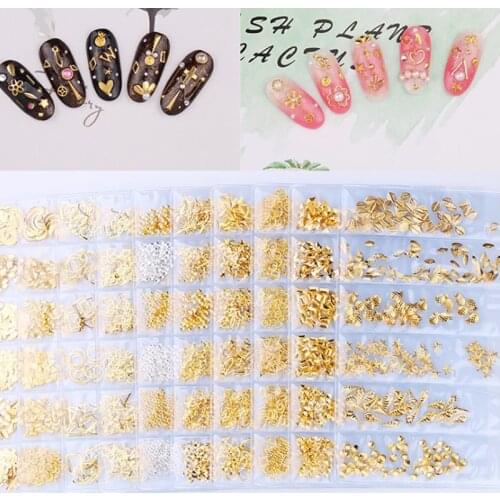 Star Month Hollow Gold and Silver Nail Art Metal Shell 3D Nail Decoration Studs Rhinestones Nail Art Design Charms Stone 1 Bag