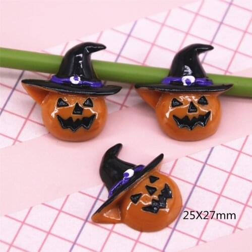 10pcs Resin halloween pumpkin with witch hat flat back Cabochon Art Supply Decoration Charm hair bow center