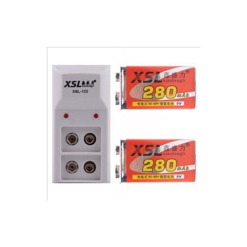 2PCS XSL - 9 v 6f22 rechargeable battery 280mAh battery microphone multimeter battery + 1PCS 9 v battery charger