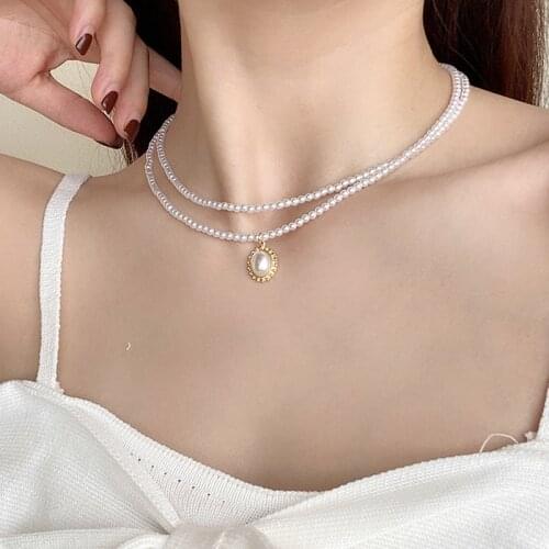 2021 Fashion Multilayer Pearl Necklace for Women Korean Elegant Round Pendant Necklaces Wedding Jewelry Gifts