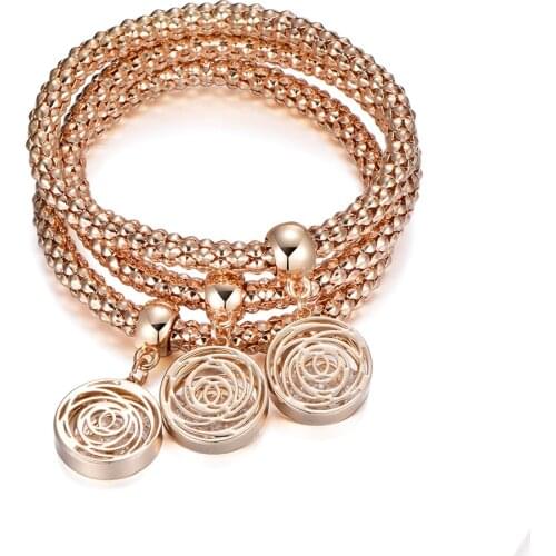 3Pcs Hollow Flower Charms Bracelets Gold Silver Color Popcorn Chain Rhinestone Pendant Bracelet For Women Gift 2019 Dropshipping