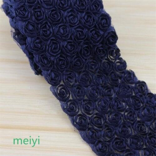 3 Yard Navy Blue 6 Row 3D Rose Flower Embroidered Lace Trim Ribbon Fabric Sewing Craft For Costume Headdress Hat Decoration
