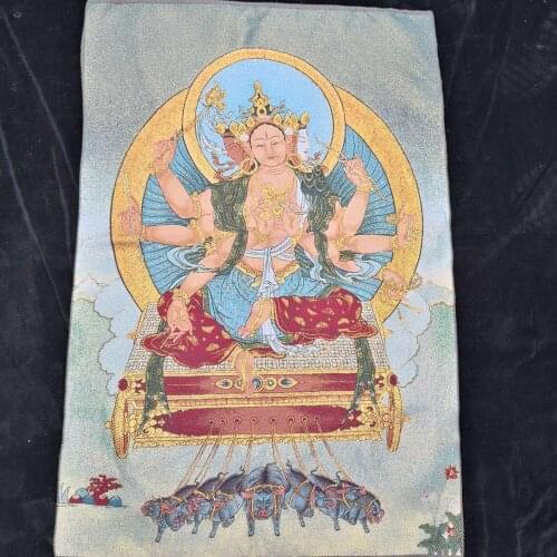 35" Thangka embroidery Tibetan Buddhism silk embroidery brocade Nepal Bright Buddha Buddha statue Wessama Thangkas