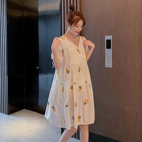 45126# Maternity Dress Summer Cotton V Neck Short Sleeves Loose Midi Dress Plus Size Pregnancy Dress Pregnant Women Mom Dress