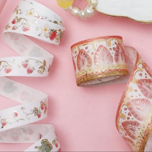 5PCS*5m Bronzing Tape Strawberry Tape Hand Account Diary Decorative Paper Hand Account Sticker Scrapbook DIY Paper Masking Paper