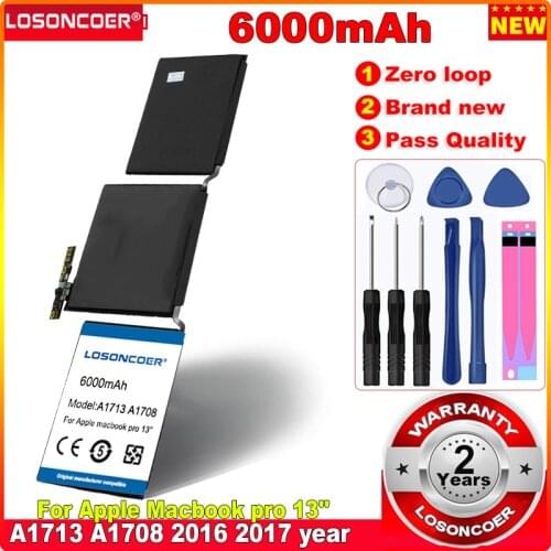 LOSONCOER 0 Cycle 100% New 6000mAh Laptop Battery For Apple For Macbook Pro 13 2016 A1713 MLL42CH/A MLUQ2CH/A A1708 020-00946