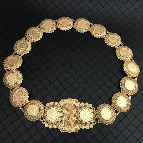 Algerian Golden Metal Belt French Coin Chain Flower Design Caftan Belts Algiers Algeria Traditional Holiday Jewelry For Women