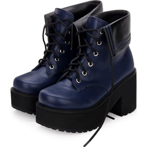 Angelic imprint New Arrival PU Leather Round Toe Punk style Platform Booties Ankle Boots Lolita Shoes Size35-46 8878
