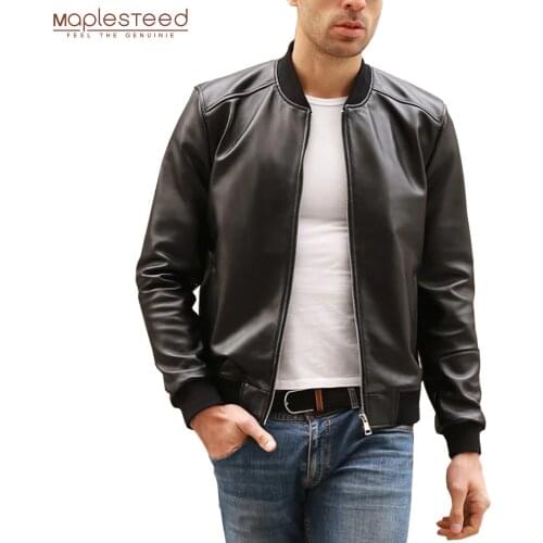 Size 5XL Thin Sheepskin Slim Fit 100% Genuine Leather Bomber Jacket Men Real Leather Jacket Black Skin Coats Spring Autumn M052