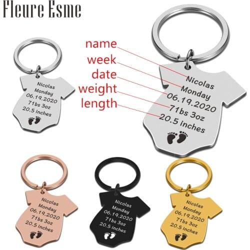 Custom Keychain Engraving Name Date Of Birth Personalized Family Gift Keyring Customized Key Chain For Newborns Baby Birthday