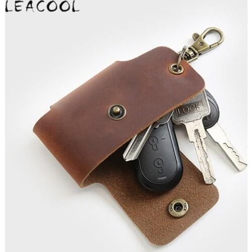 Solid Color Portable Genuine Leather Housekeeper Holders Keychain Key Holder Bag Case Unisex Wallet Cover Simple Storage Bag