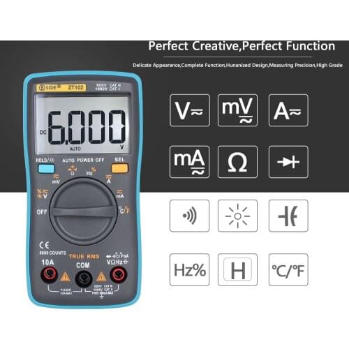 ZT102 Digital Multimeter True RMS Auto Range Multimetro Voltmeter Ammeter Capacitance Temperature Ohm HZ NCV Tester RM102