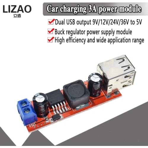 DC 6V-40V To 5V 3A Double USB Charge DC-DC Step Down Converter Module For Vehicle Car Charger LM2596 Dual Two USB