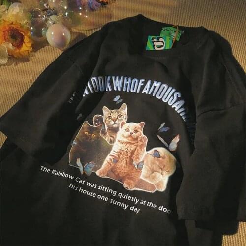 Calelinka Harajuku Style Cats Printed Kpop Women Tshirts Short Sleeve Cotton Graphic Tees Loose Ins Fashion Vintage Shirts