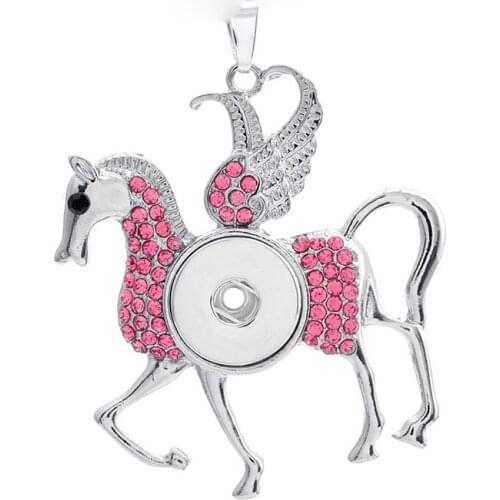 Hot Sale Horse 163 Rhinestone 18mm Snap Button Necklace Pendant Necklace For Women Charm jewelry