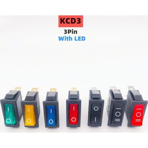 KCD3 Rocker Switch ON-OFF 2 Position 3 Pin Electrical equipment With Light Power Switch 16A 250VAC/ 20A 125VAC Home / industry