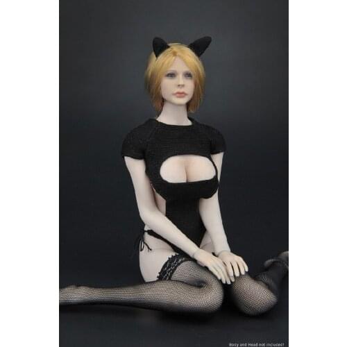 Collectible 1/6 Scale Female Figure Accessory Pink/Black Colors Cat Hairpin Corset Stockings Clothes Set Model for 12'' Figure