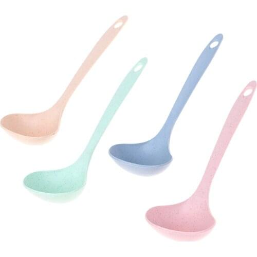 Colorful Tableware Wheat Straw Rice Ladle Long Handle Soup Spoon Meal Dinner Scoops Kitchen Supplies Cooking Tool 1Pcs