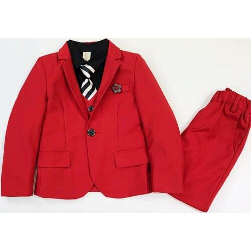 Flower Boys Summer Evening Formal Blazer Jacket Vest Pants 3Pcs Clothing Set Kids Wedding Tuxedo Suit Children Birthday Costume