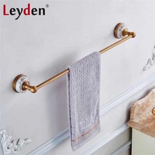 Leyden Antique Brass/ ORB Single Towel Bar Golden/ Black Wall Mounted White Porcelain Copper Towel Rack Bathroom Hardware