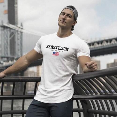 Muscleguys Liftstyle Summer Fashion Mens T Shirt Short Sleeve Fitness Mens Gyms Clothing Slim Fit Tshirt Hip-Hop Top Tees