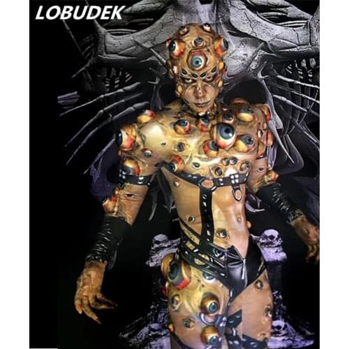 Male Big Eye Novelty Printing Jumpsuit Scary Costumes Halloween Men Women Horror Costume Nightclub Bar Party Show Stage Outfits