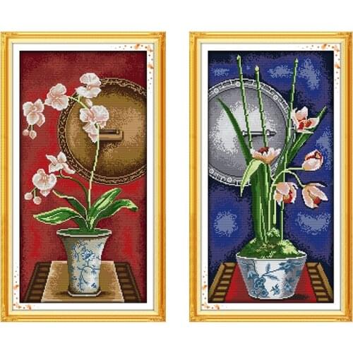 Joysunday Orchid Paintings Sets Cross Stitch Flower Plant Kits Embroidery Kits Embroidery DIY Handmade Needlework Sets 14CT 11CT