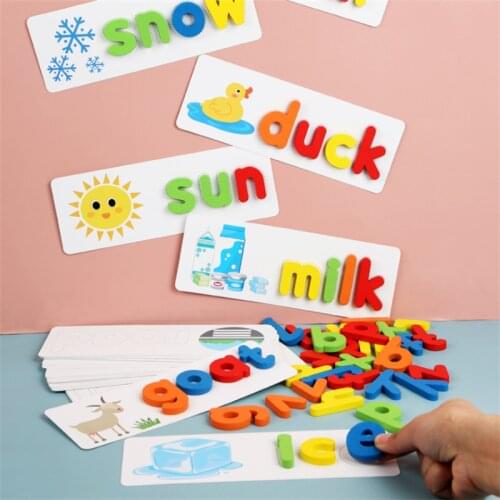 Spelling Learning Toys Educational Words Game Cartoon Matching Letter Puzzles Wooden Cards Alphabet Blocks игрушки для детей