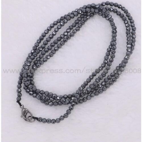 Natural Hematite necklaces Hematite chain 2*3mm/3*4mm beads beaded necklace handcrafted jewelry faceted black gun beads cz210