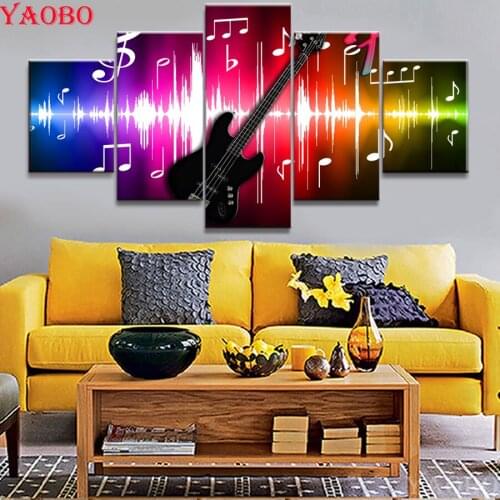 Full Round square 5D DIY Diamond Painting 5 Piece Guitar Musical Instruments diamond embroidery Diamond Mosaic picture pastes