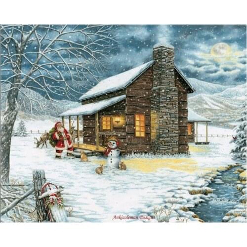 Counted Cross Stitch Kits Needlework - Crafts 14 ct Aida DMC Color DIY Arts Handmade Home Decor - A Smoky Mountain Christmas