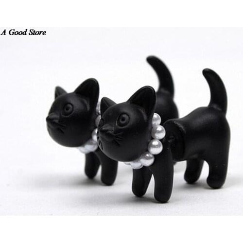 1 piece Fashion Cute Woman Lady Girl Black Cat Pearl Stud Earrings Puncture Ear Jewelry Drop Shipping