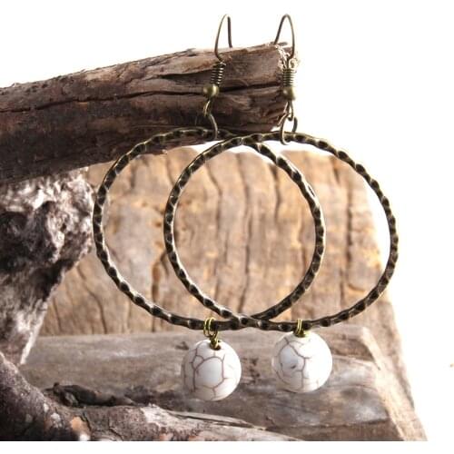 RH Fashion Jewelry Metal Big Circlering 12mm Natural Stone Beads Earrings For Women Earring