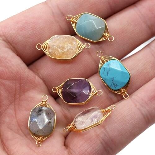 Natural Stone Two-hole connector Exquisite Charms Winding Rectangle Pendant For Jewelry Making DIY Necklace Bracelet Accessory